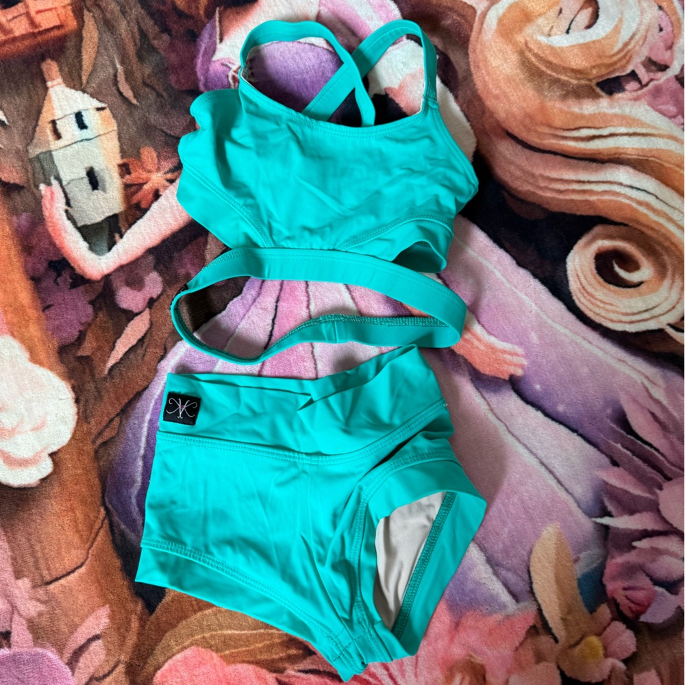 Kids emerald green dance wear